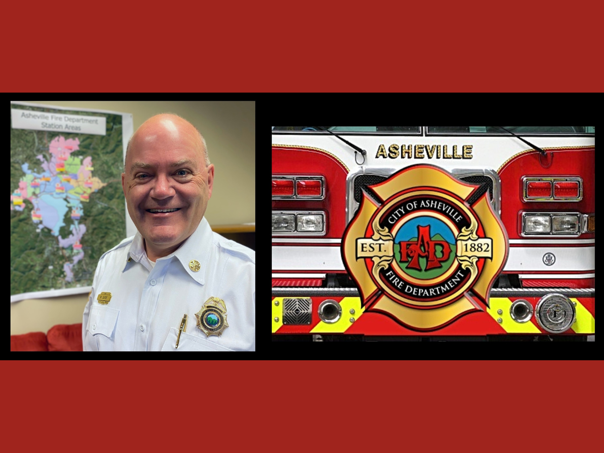 Mike Cayse headshot with Asheville's logo