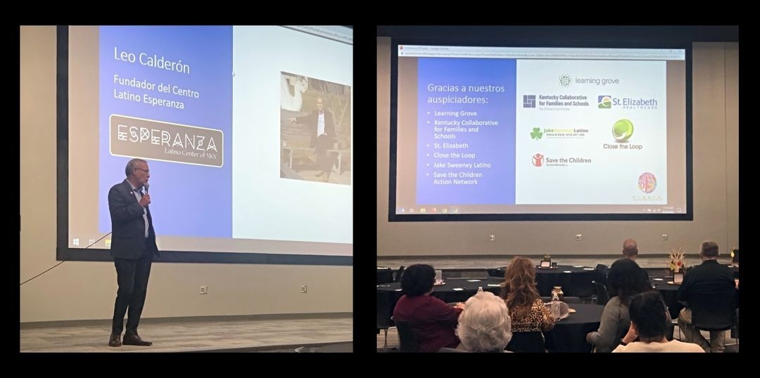 Leo Calderon presenting on stage